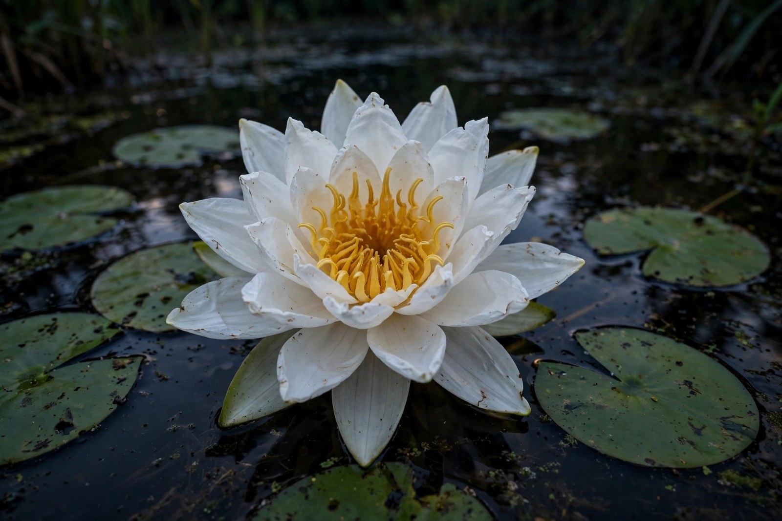 Night-Blooming Water Lily — White & Gold
